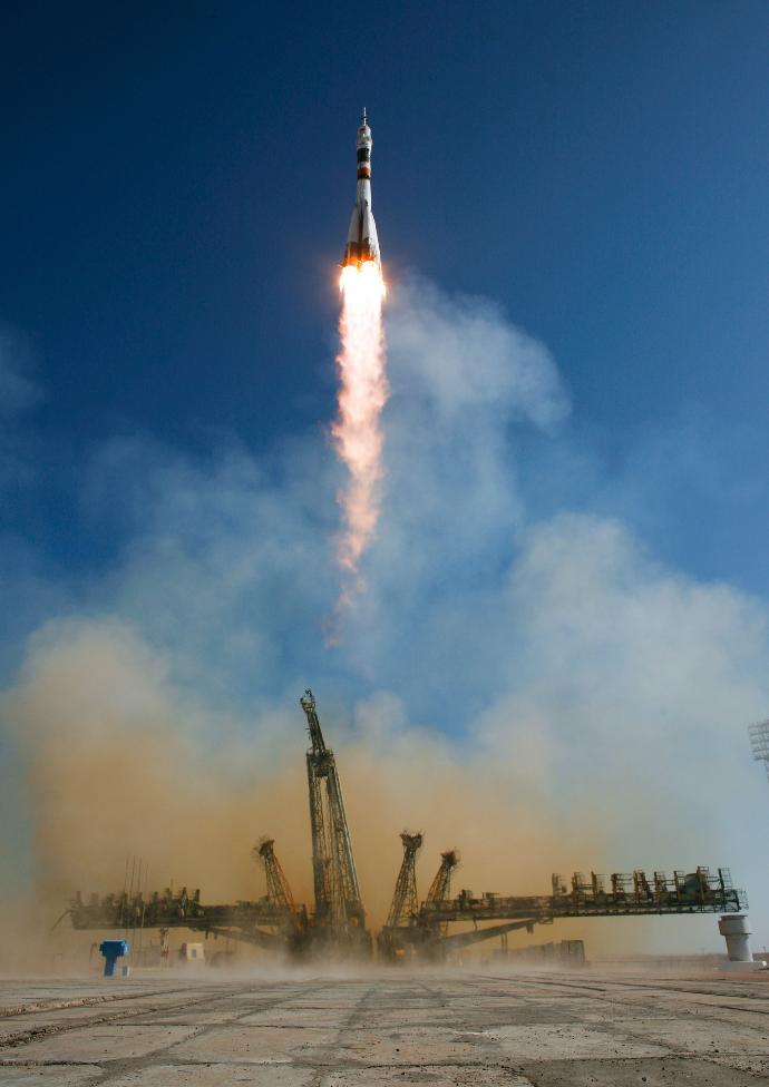 Soyuz rocket launches from Baikonur launch pad